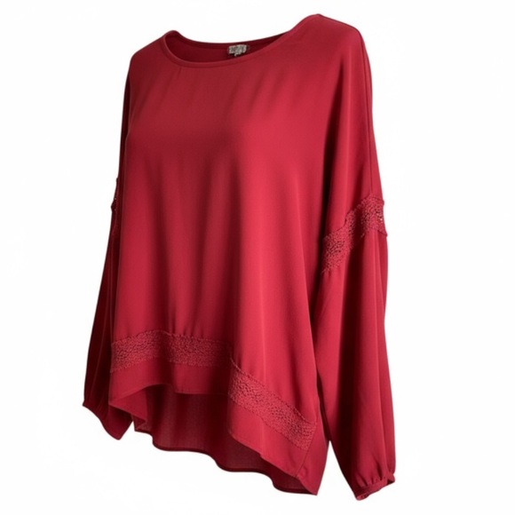 Eyeshadow Womens Sheer Long Sleeve Blouse Size XL Red Romantic Fall Layering - Picture 1 of 15